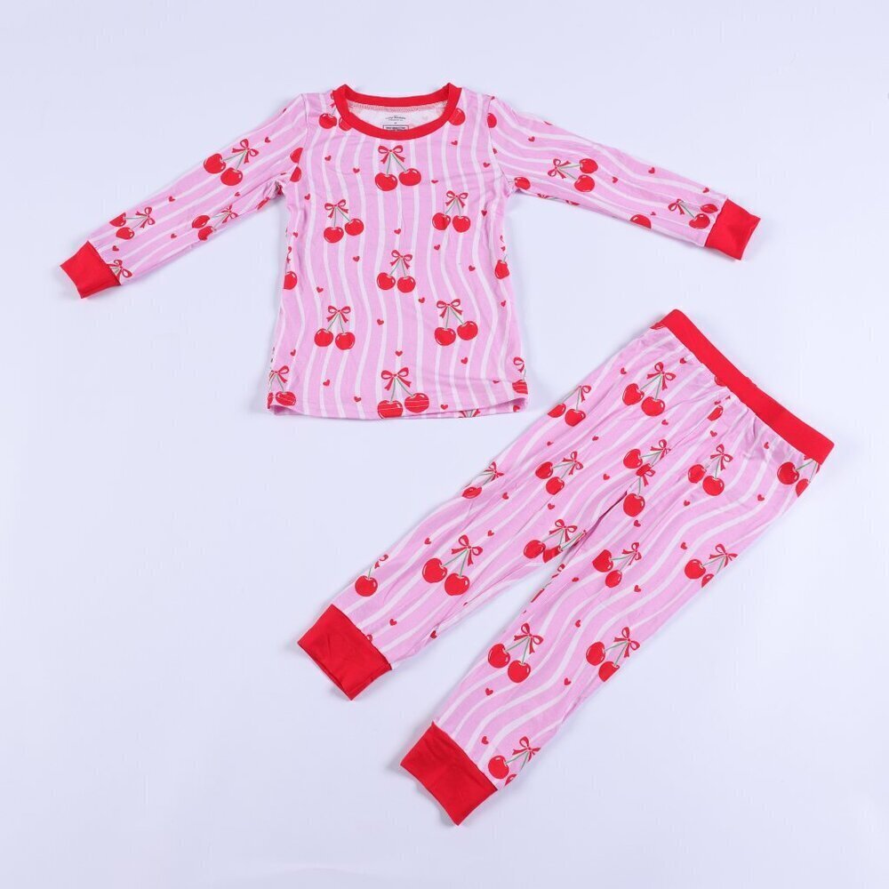 Cherry Hearts Bamboo Toddler Pajamas 5T | Cherry Print 2-Piece Set NWT